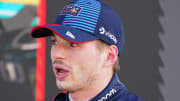 May 4, 2024; Miami Gardens, Florida, USA; Red Bull Racing driver Max Verstappen (1) after qualifying P1 for the Miami Grand Prix at Miami International Autodrome. Mandatory Credit: John David Mercer-USA TODAY Sports