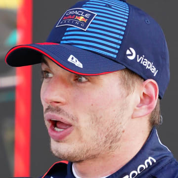 May 4, 2024; Miami Gardens, Florida, USA; Red Bull Racing driver Max Verstappen (1) after qualifying P1 for the Miami Grand Prix at Miami International Autodrome. Mandatory Credit: John David Mercer-USA TODAY Sports