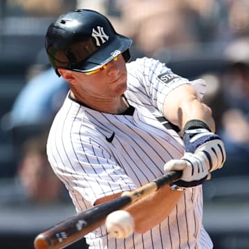 New York Yankees second base DJ LeMahieu (26) singles during the eighth inning against the Athletics at Yankee Stadium on June 28. 