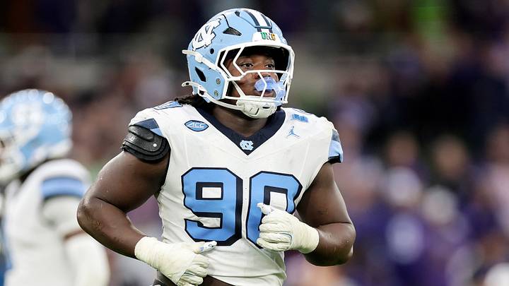 Aug 29, 2026; Dublin, Co. Dublin, IRL; North Carolina Tar Heels defensive lineman Xavier Lewis (90) against the TCU Horned Frogs in the second half at Aviva Stadium. Mandatory Credit: Laszlo Geczo-Imagn Images
