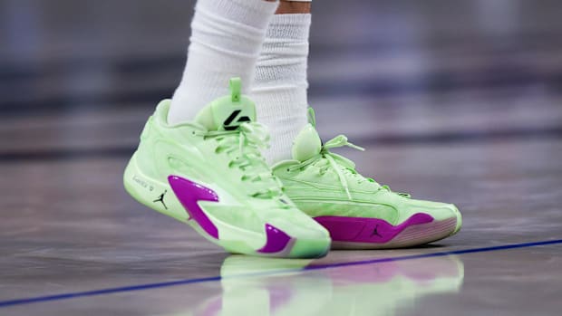 Luka Doncic's green and purple sneakers.