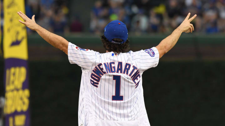 "Rookie of the Year" actor Thomas Ian Nicholas prepares to throw out a ceremonial first pitch prior to a game with the Chicago Cubs and the Cincinnati Reds at Wrigley Field in 2017.