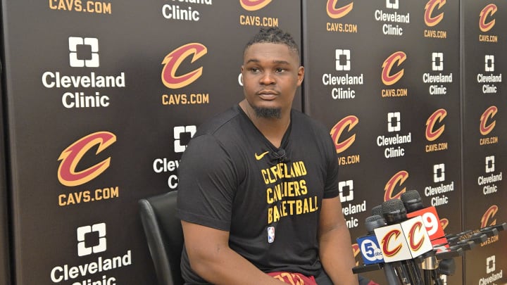 N.C. State star D.J. Burns meets with the media as a member of the the Cavaliers summer league roster days before games begin. 