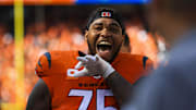 Sep 14, 2025; Cincinnati, Ohio, USA; Cincinnati Bengals offensive tackle Orlando Brown Jr. (75) walks off the field after the victory over the Jacksonville Jaguars at Paycor Stadium. Mandatory Credit: Katie Stratman-Imagn Images