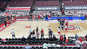 Indiana men's basketball players workout at Value City Arena in Columbus, Ohio prior to the Indiana-Ohio State game on Jan. 17, 2025.