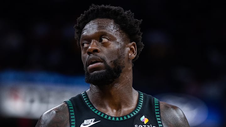 Apr 7, 2026; Indianapolis, Indiana, USA; Minnesota Timberwolves forward Julius Randle (30) looks on in the second half against the Indiana Pacers at Gainbridge Fieldhouse. Mandatory Credit: Trevor Ruszkowski-Imagn Images
