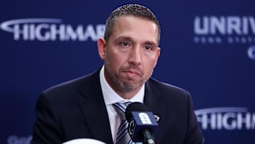 Dec 8, 2025; University Park, PA, USA; Matt Campbell answers questions from the media after being announced as the Penn State Nittany Lions new head coach during a press conference at the Beaver Stadium Press Room. Mandatory Credit: Matthew O'Haren-Imagn Images