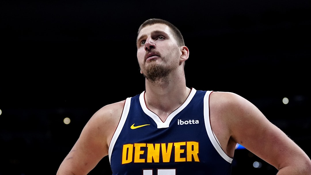 Dec 18, 2025; Denver, Colorado, USA; Denver Nuggets center Nikola Jokic (15) during the fourth quarter against the Orlando Magic  at Ball Arena.