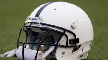 Nov  26, 2011; Madison, WI, USA;  An Penn State Nittany Lions helmet sits on the field during warmups prior to the game against the Wisconsin Badgers at Camp Randall Stadium.  The Badgers defeated the Nittanty Lions 45-7.  