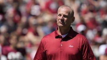 Alabama football coach Kalen DeBoer watches Crimson Tide at 2025 A-Day festivities in Bryant-Denny Stadium.