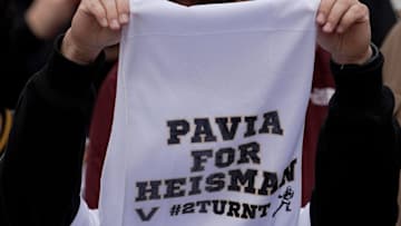 A Vanderbilt fan holds a Pavia for Heisman towel during the first quarter action against Tennessee at Neyland Stadium in Knoxville, Tenn., Saturday, Nov. 29, 2025.