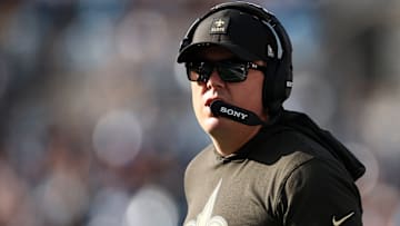 New Orleans Saints head coach Kellen Moore looks on during a game against the Carolina Panthers on Nov. 9, 2025.