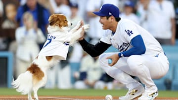 Shohei Ohtani y su perro Decoy se robaron todas las miradas en el Dodger Stadium