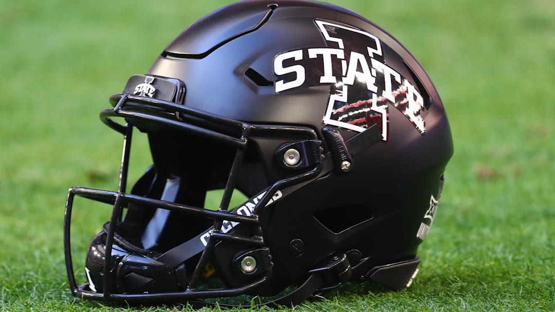 Jan 2, 2021; Glendale, AZ, USA; Detailed view of an Iowa State Cyclones helmet during the Fiesta Bowl at State Farm Stadium.