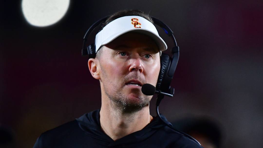 Nov 7, 2025; Los Angeles, California, USA; Southern California Trojans head coach Lincoln Riley watches game action against the Northwestern Wildcats during the second half at the Los Angeles Memorial Coliseum. Mandatory Credit: Gary A. Vasquez-Imagn Images