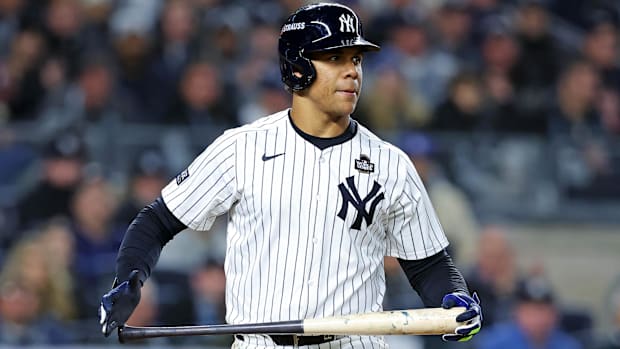 Juan Soto walks during 2024 World Series