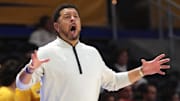 Nov 17, 2025; Pittsburgh, Pennsylvania, USA;  Pittsburgh Panthers head coach Jeff Capel reacts on the sidelines against the Bucknell Bison during the second half at the Petersen Events Center. Mandatory Credit: Charles LeClaire-Imagn Images