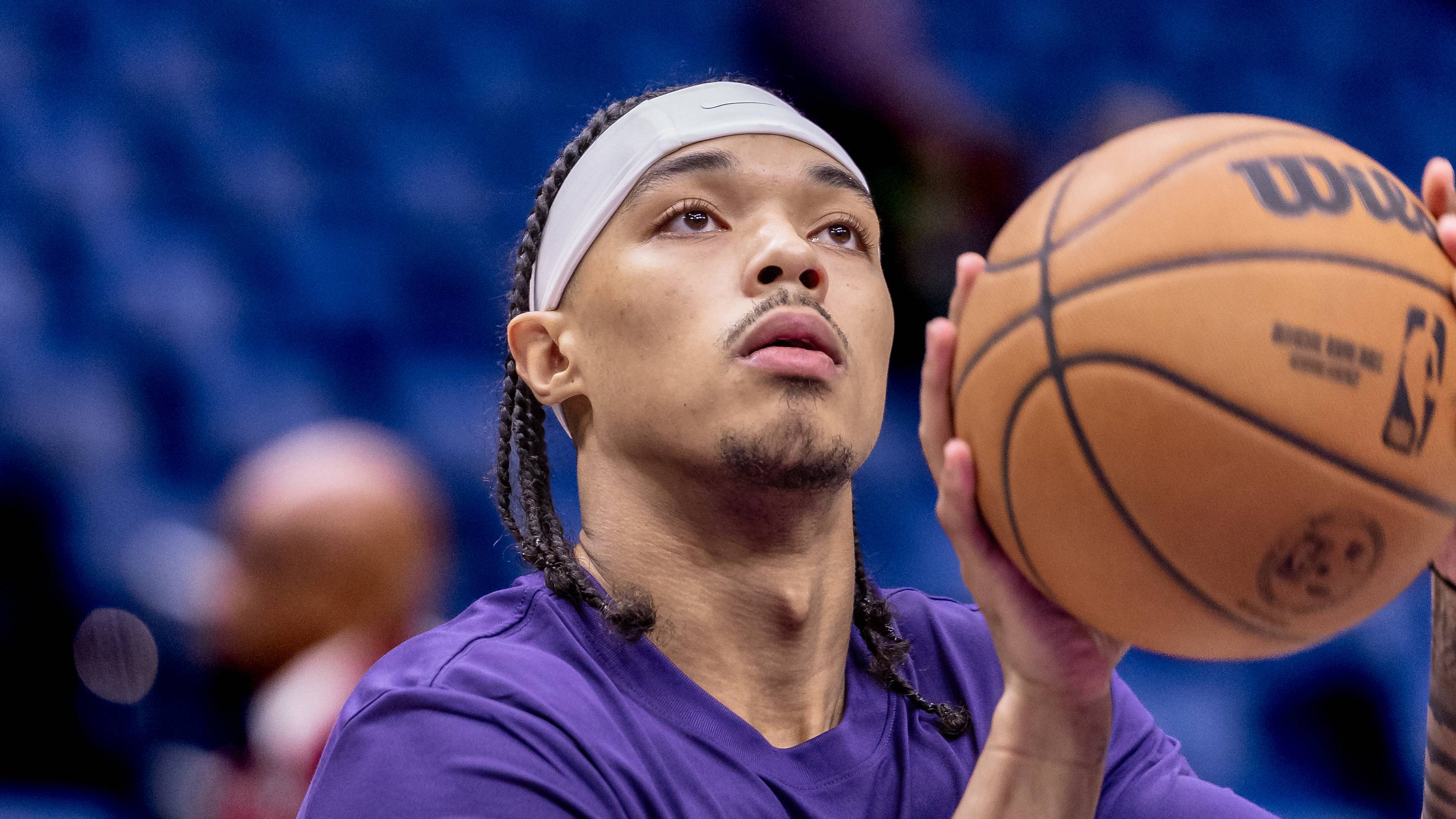 Nov 27, 2024; New Orleans, Louisiana, USA; New Orleans Pelicans guard Brandon Boston Jr. (11) during warm ups before the game against the Toronto Raptors at Smoothie King Center. Mandatory Credit: Stephen Lew-Imagn Images