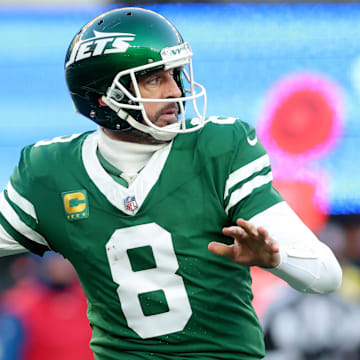 New York Jets quarterback Aaron Rodgers on Dec 22, 2024.
