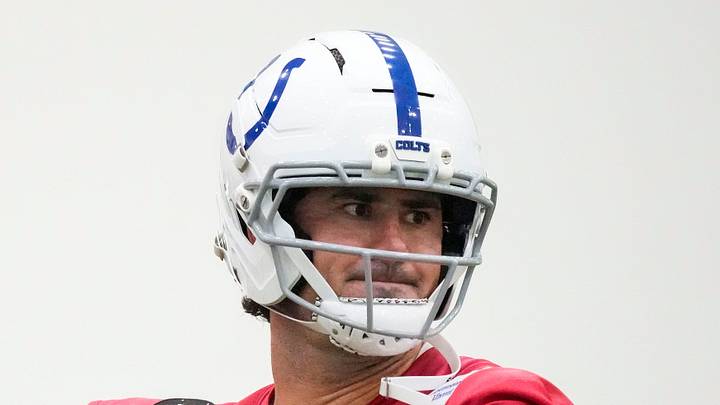Indianapolis Colts quarterback Daniel Jones throws the ball