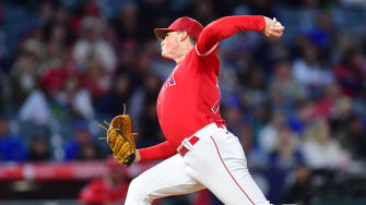 Mar 28, 2023; Anaheim, California, USA; Los Angeles Angels relief pitcher Kenny Rosenberg (78) throws against the Los Angeles Dodgers during the third inning at Angel Stadium. Mandatory Credit: Gary A. Vasquez-USA TODAY Sports
