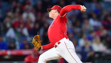 Mar 28, 2023; Anaheim, California, USA; Los Angeles Angels relief pitcher Kenny Rosenberg (78) throws against the Los Angeles Dodgers during the third inning at Angel Stadium. Mandatory Credit: Gary A. Vasquez-USA TODAY Sports