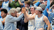 Feb 19, 2025; Chapel Hill, North Carolina, USA; North Carolina Tar Heels fans cheer in the second half at Dean E. Smith Center. 