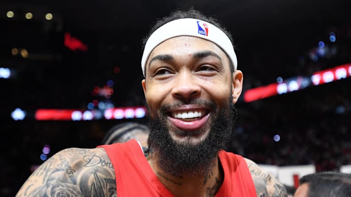 Apr 26, 2026; Toronto, Ontario, CAN;   Toronto Raptors forward Brandon Ingram (3) celebrates after a win over the Cleveland Cavaliers in game four of the first round of the 2026 NBA Playoffs at Scotiabank Arena. Mandatory Credit: Dan Hamilton-Imagn Images