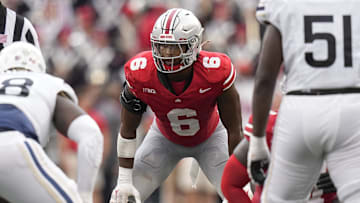 Aug 31, 2024; Columbus, OH, USA; Ohio State Buckeyes safety Sonny Styles (6) lines up during the NCAA football game against the Akron Zips at Ohio Stadium. Ohio State won 52-6.