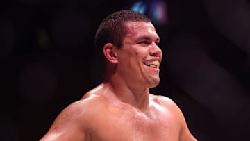 Marcelo Golm smiles after his victory in the Bellator 265 mixed martial arts event on Friday, August