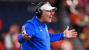 Oct 18, 2025; Syracuse, New York, USA; Pittsburgh Panthers head coach Pat Narduzzi reacts to a call against the Syracuse Orange during the second half at the JMA Wireless Dome. Mandatory Credit: Rich Barnes-Imagn Images