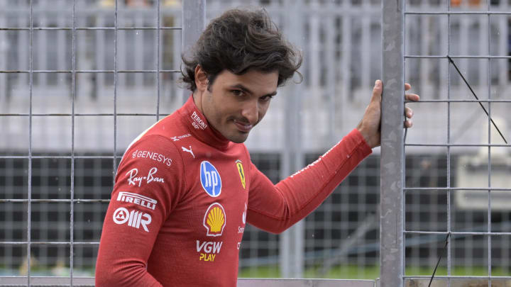 Jun 7, 2024; Montreal, Quebec, CAN; Ferrari driver driver Carlos Sainz (ESP) in the pit lane during the practice session at Circuit Gilles Villeneuve. Mandatory Credit: Eric Bolte-USA TODAY Sports