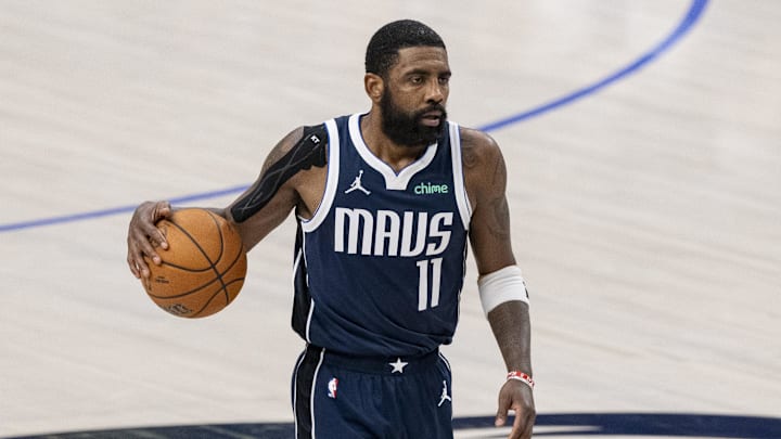 Jun 14, 2024; Dallas, Texas, USA; Dallas Mavericks guard Kyrie Irving (11) in action during the game between the Dallas Mavericks and the Boston Celtics in game four of the 2024 NBA Finals at American Airlines Center. Mandatory Credit: Jerome Miron-Imagn Images