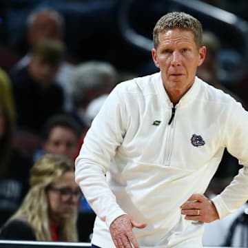 Gonzaga Bulldogs head coach Mark Few looks on against the Houston Cougars during the first half at Intrust Bank Arena.