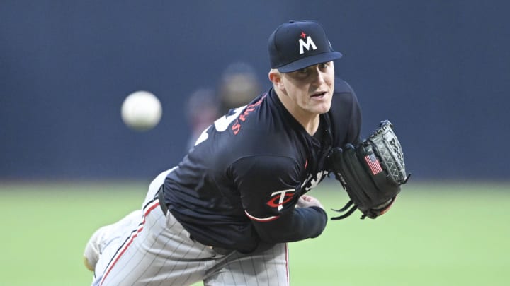 Minnesota Twins starting pitcher Zebby Matthews (52) pitches during the first inning against the San Diego Padres at Petco Park in San Diego on Aug. 19, 2024.