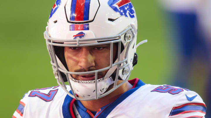 Nov 15, 2020; Glendale, Arizona, USA; Buffalo Bills defensive end AJ Epenesa (57) against the Arizona Cardinals at State Farm Stadium. Mandatory Credit: Mark J. Rebilas-USA TODAY Sports