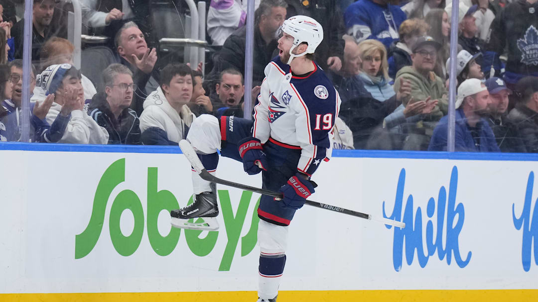 Blue Jackets center Adam Fantilli celebrated his overtime game winning goal last night in Toronto.