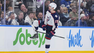 Blue Jackets center Adam Fantilli celebrated his overtime game winning goal last night in Toronto.