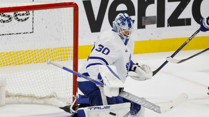 Mar 23, 2023; Sunrise, Florida, USA; Toronto Maple Leafs goaltender Matt Murray (30) makes a save during the third period against the Florida Panthers at FLA Live Arena. Mandatory Credit: Sam Navarro-USA TODAY Sports