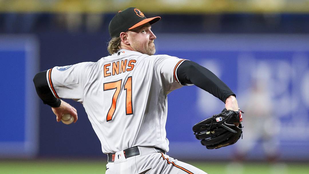 May 18, 2026; St. Petersburg, Florida, USA;  Baltimore Orioles pitcher Dietrich Enns (71) throws a pitch against the Tampa Bay Rays in the sixth inning at Tropicana Field. Mandatory Credit: Nathan Ray Seebeck-Imagn Images