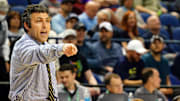 Former Georgia Tech Yellow Jackets head coach Josh Pastner shouts out to his players against the Florida State Seminoles during the first half of the first round of the ACC tournament at Greensboro Coliseum. 