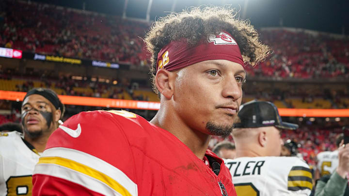 Kansas City Chiefs quarterback Patrick Mahomes walks off the field after a win.
