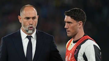 Juventus interim manager Igor Tudor, left, could implement the precision of Dusan Vlahovic to improve set piece