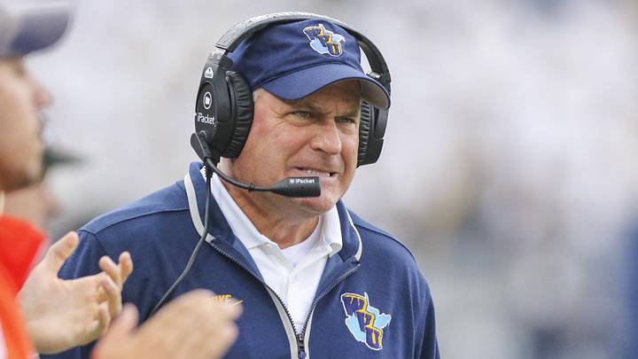 Sep 27, 2025; Morgantown, West Virginia, USA; West Virginia Mountaineers head coach Rich Rodriguez reacts on the sidelines during the third quarter against the Utah Utes at Milan Puskar Stadium. Mandatory Credit: Ben Queen-Imagn Images