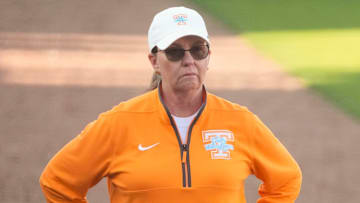 Tennessee softball coach Karen Weekly during the the NCAA college softball game against Western Carolina on Tuesday, April 1, 2025, in Knoxville, Tenn.