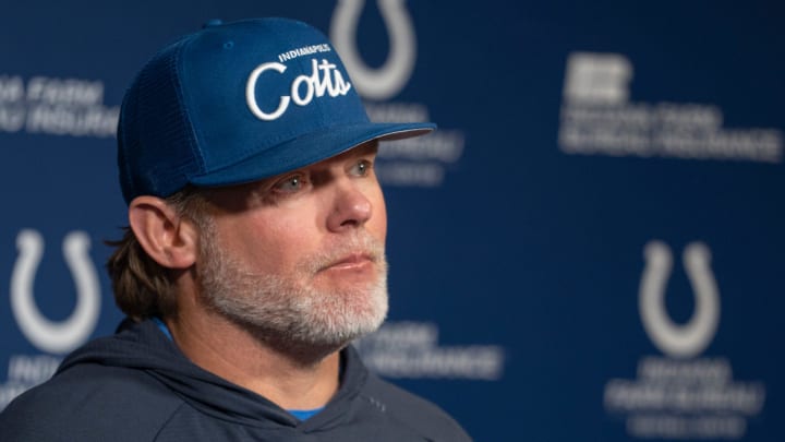 Indianapolis Colts General Manager Chris Ballard speaks to the media Thursday, Jan. 11, 2024 at the Indiana Farm Bureau Football Center, the Colts Complex.