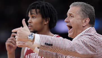 Arkansas Razorbacks coach John Calipari during the first half of a second round men’s NCAA Tournament game against the St. John's Red Storm at Amica Mutual Pavilion. 