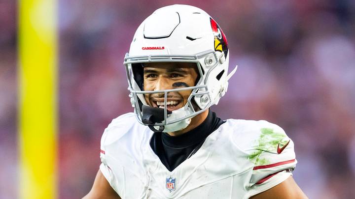 Dec 21, 2025; Glendale, Arizona, USA;  Arizona Cardinals wide receiver Michael Wilson (14) against the Atlanta Falcons at State Farm Stadium. Mandatory Credit: Mark J. Rebilas-Imagn Images