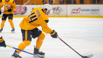Gold team forward Brady Martin (44) skates with the puck during the Future Stars Game at the Ford Ice Center Bellevue in Nashville, Tenn., Saturday, July 5, 2025.