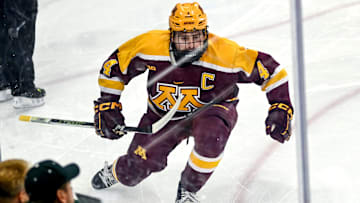 Minnesota's Mike Koster celebrates his goal against Michigan State during the first period on Friday, Jan. 26, 2024, at Munn Arena in East Lansing, Mich.